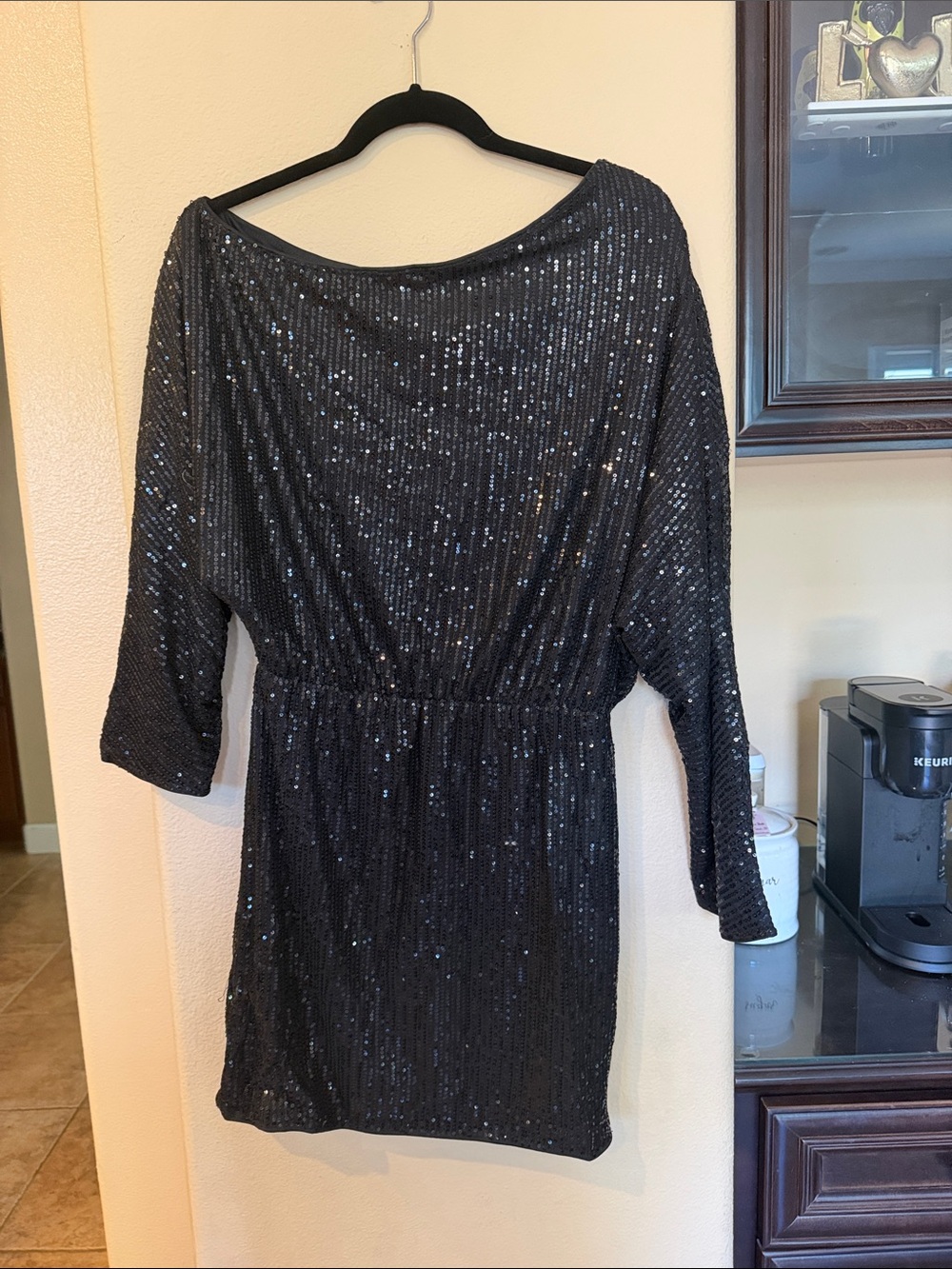 SHEIN Black Sequin Boatneck Mini Dress